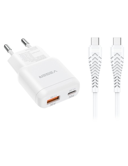 Comprar VEGER VG-TR120-KIT-30W1A1C VEGER - Cargador de pared - Carga rápida 30W |  Con tecnología GaN - Salidas USB-C, USB-A - C