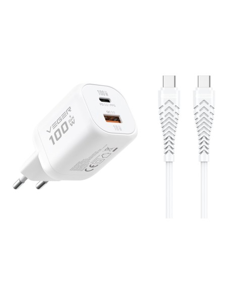Comprar VEGER VG-TR150-KIT-100W1A1C VEGER - Cargador de pared - Carga rápida 100W |  Con tecnología GaN - Salidas USB-C, USB-A -