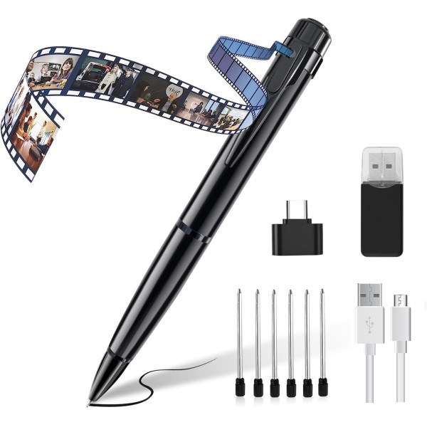 OEM QZTW10 Câmara oculta em caneta espiã. Com gravação de áudio. Para reuniões, entrevistas e negócios. 1080p Full HD