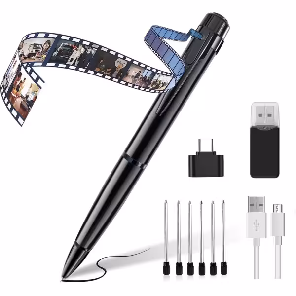 OEM QZTW10 Cámara oculta en bolígrafo espía . Con grabación audio. Para reuniones, entrevistas y negocios. 1080p Full HD