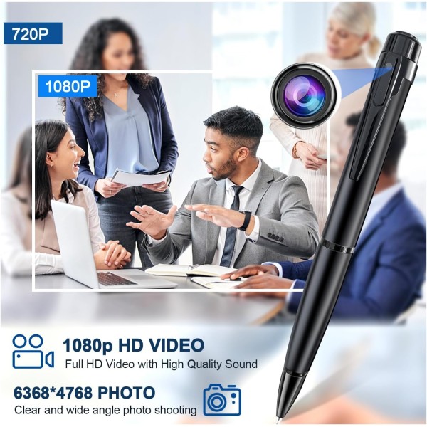 OEM QZTW10 Câmara oculta em caneta espiã. Com gravação de áudio. Para reuniões, entrevistas e negócios. 1080p Full HD