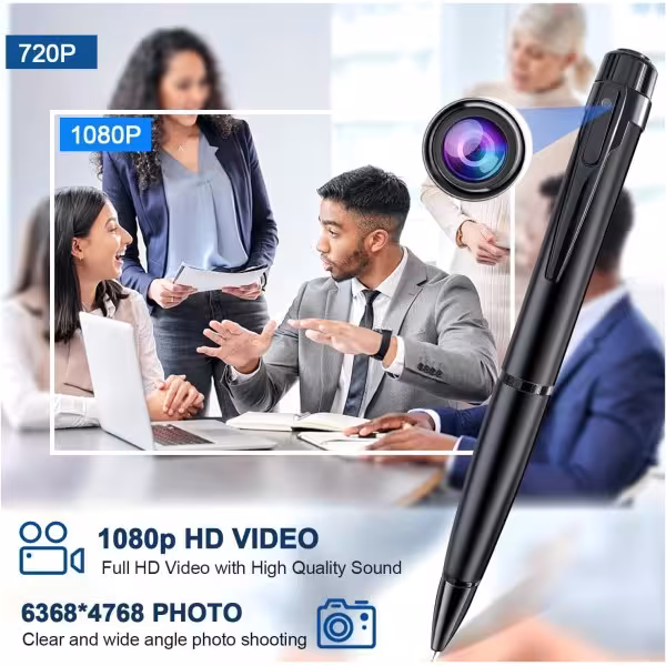 OEM QZTW10 Cámara oculta en bolígrafo espía . Con grabación audio. Para reuniones, entrevistas y negocios. 1080p Full HD