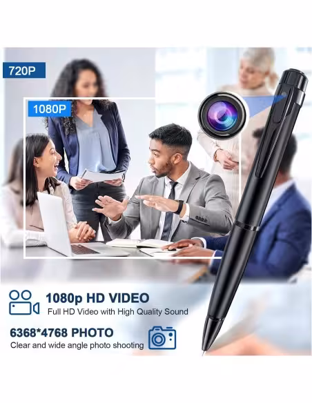 OEM QZTW10 Cámara oculta en bolígrafo espía . Con grabación audio. Para reuniones, entrevistas y negocios. 1080p Full HD