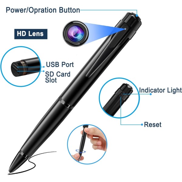OEM QZTW10 Câmara oculta em caneta espiã. Com gravação de áudio. Para reuniões, entrevistas e negócios. 1080p Full HD