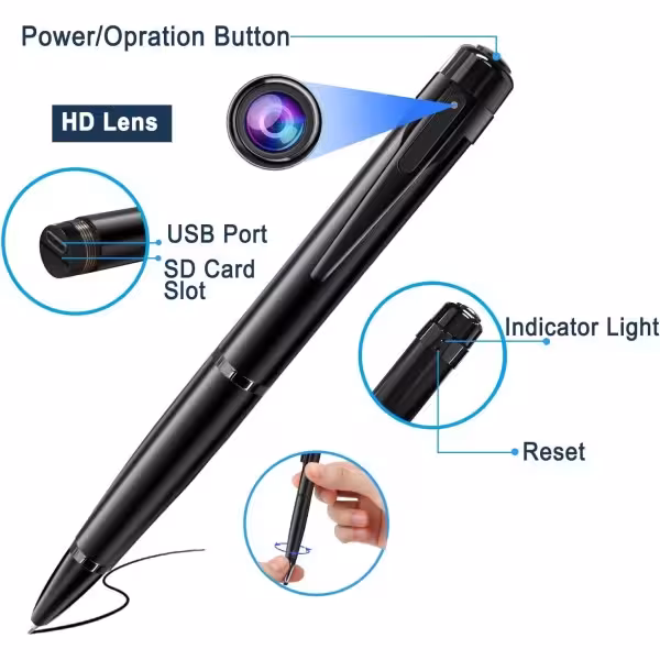OEM QZTW10 Cámara oculta en bolígrafo espía . Con grabación audio. Para reuniones, entrevistas y negocios. 1080p Full HD