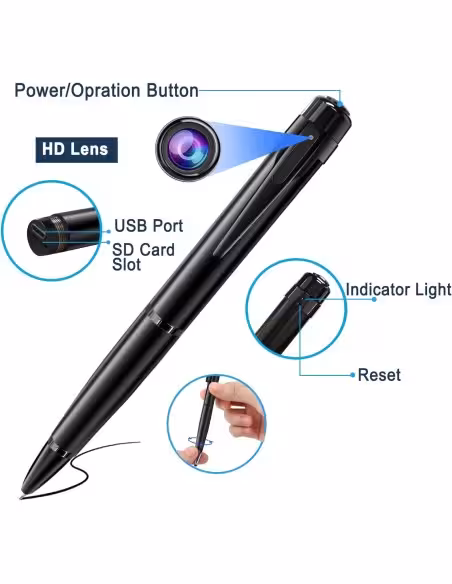 OEM QZTW10 Cámara oculta en bolígrafo espía . Con grabación audio. Para reuniones, entrevistas y negocios. 1080p Full HD