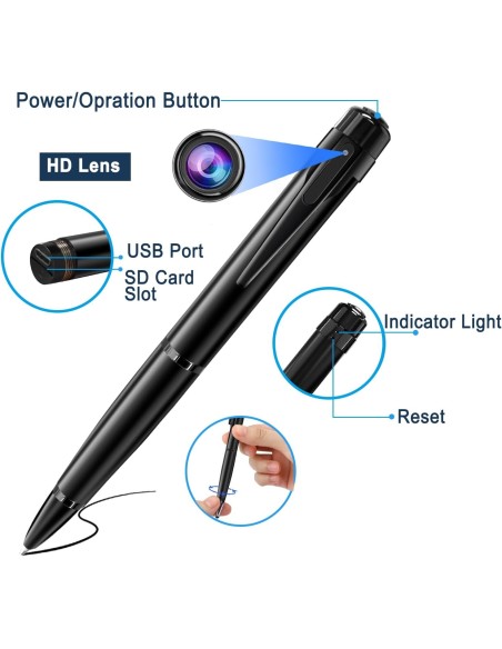 OEM QZTW10 Caméra cachée stylo espion. Avec enregistrement audio. Pour réunions, entretiens et affaires. 1080p Full HD