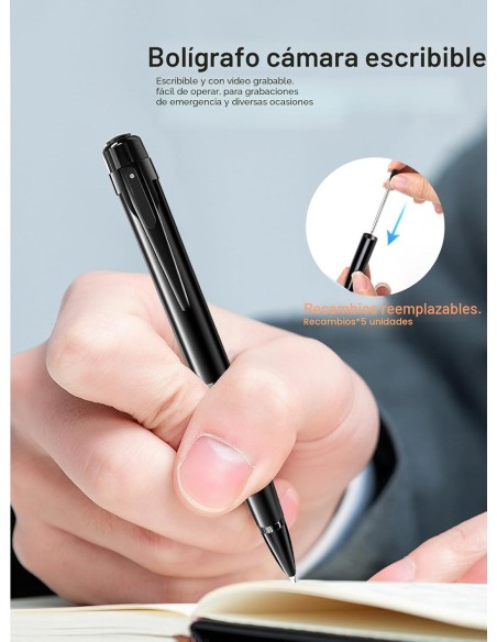 OEM QZTW10 Caméra cachée stylo espion. Avec enregistrement audio. Pour réunions, entretiens et affaires. 1080p Full HD