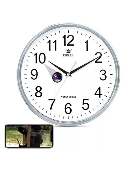 OEM QZTWIFICLOCK-W Caméra espion cachée dans une horloge murale blanche. WIFI. 1080p Full HD.