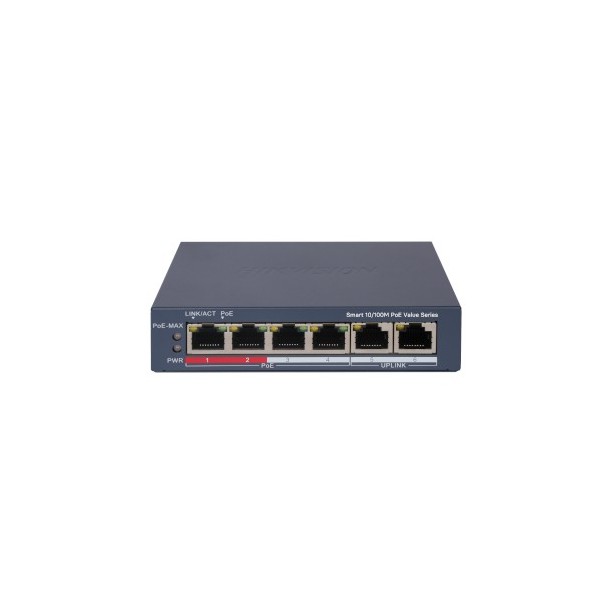 Comprar HIKVISION BASIC DS-3E1106P-EI-M HIKBASIC. Switch Comercial 6 puertos: 4x RJ45 PoE + 2x RJ45. PoE 60W. Easy Smart (VLAN/W