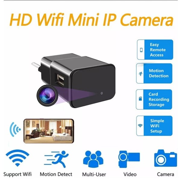OEM QZTS6 Câmara oculta espiã em carregador de telemóvel smartphone USB. Com Wi‑Fi. 1080p Full HD