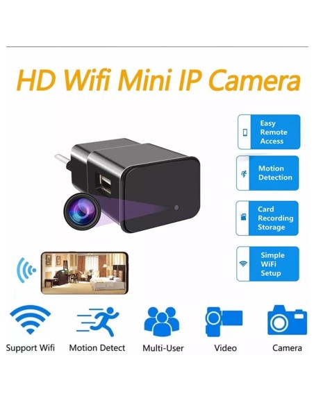 OEM QZTS6 Câmara oculta espiã em carregador de telemóvel smartphone USB. Com Wi‑Fi. 1080p Full HD