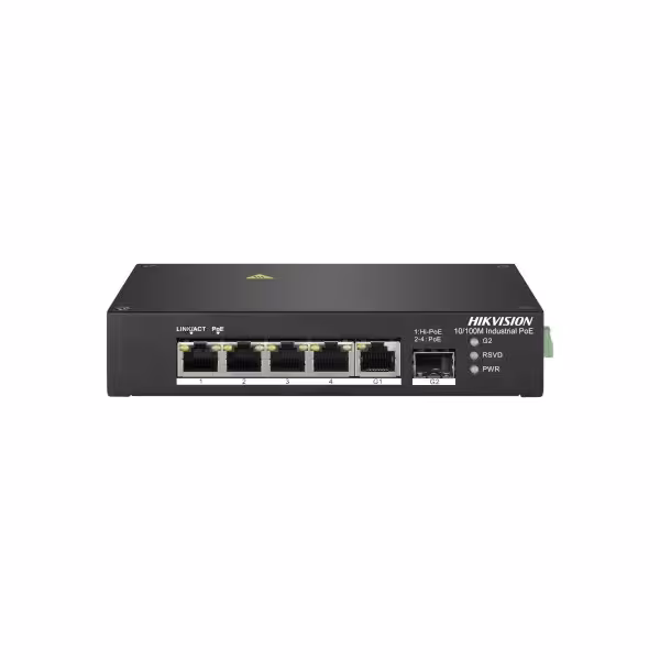 Comprar HIKVISION BASIC DS-3T0306HP-NP HIKBASIC. Switch Industrial 6 puertos: 4x RJ45 PoE + 2x RJ45. Alta potencia. 48Vdc (sin F