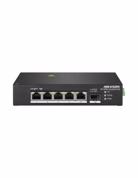Comprar HIKVISION BASIC DS-3T0306HP-NP HIKBASIC. Switch Industrial 6 puertos: 4x RJ45 PoE + 2x RJ45. Alta potencia. 48Vdc (sin F