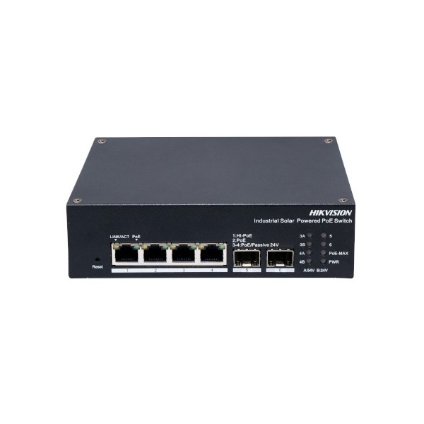 Comprar HIKVISION BASIC DS-3T1506HP-EI-UPS HIKBASIC. Switch Industrial 6 puertos: 4x RJ45 PoE + 2x RJ45. PoE UPS integrado. 48Vd