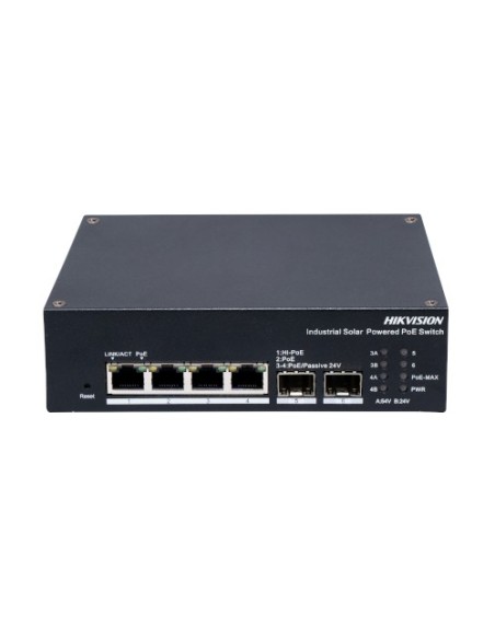 Comprar HIKVISION BASIC DS-3T1506HP-EI-UPS HIKBASIC. Switch Industrial 6 puertos: 4x RJ45 PoE + 2x RJ45. PoE UPS integrado. 48Vd