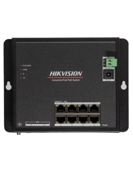 Comprar HIKVISION BASIC DS-3T1510P-SI-FLT-NP HIKBASIC. Switch Industrial 10 puertos: 8x RJ45 PoE + 2x SFP. Gestionable L2+. 48Vd