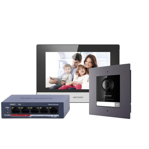 Acheter HIKVISION DS-KIS602(B)/FLUSH kit de vidéophone - Technologie IP & WiFi | Switch PoE - Platine et moniteur | Permet 16