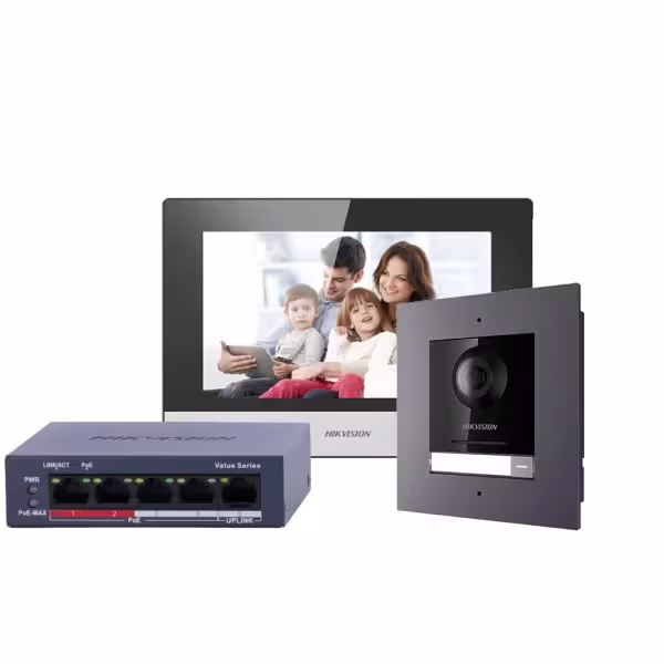Kaufen HIKVISION DS-KIS602(B)/FLUSH Video-Türsprechanlagen-Kit – IP- & WiFi-Technologie | PoE-Switch – Türstation und Monitor | 