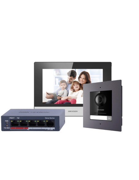 Acheter HIKVISION DS-KIS602(B)/FLUSH kit de vidéophone - Technologie IP & WiFi | Switch PoE - Platine et moniteur | Permet 16