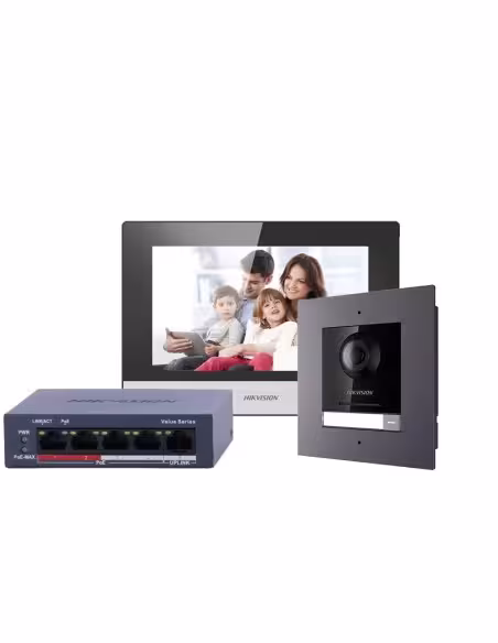 Kaufen HIKVISION DS-KIS602(B)/FLUSH Video-Türsprechanlagen-Kit – IP- & WiFi-Technologie | PoE-Switch – Türstation und Monitor | 