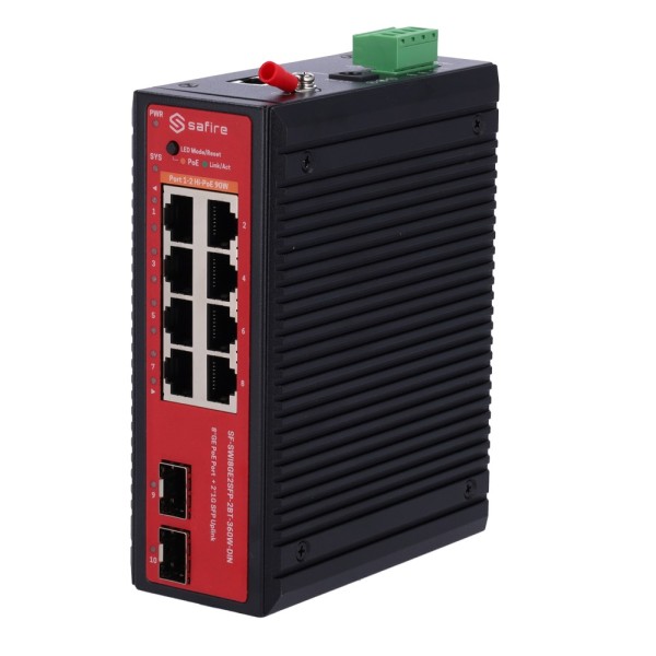 Comprar OEM SF-SWI8GE2SFP-2BT-360W-DIN Switch L2+ gestionable con 8x RJ45 y 2x SFP - 8 puertos PoE Gigabit con soporte IEEE 802.