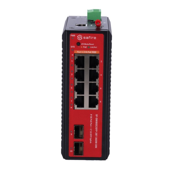 Comprar OEM SF-SWI8GE2SFP-2BT-360W-DIN Switch L2+ gestionable con 8x RJ45 y 2x SFP - 8 puertos PoE Gigabit con soporte IEEE 802.