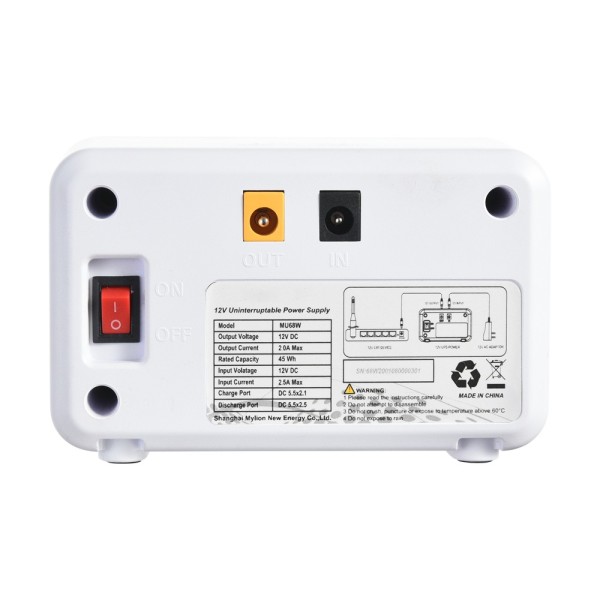 Comprar BLANCA UPS-MU68W Mini UPS - Entrada DC 12V / 2.5A - Salida DC 12V / 2A - Batería Li-Ion 45Wh recargable - Indicador LED 