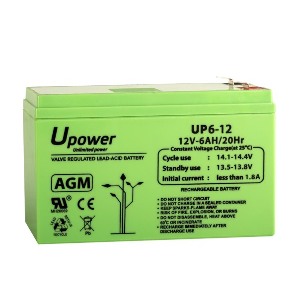 Comprar OEM BATT-1260-U Batería recargable Upower - Tecnología Plomo - Ácido AGM - Tensión 12V - Capacidad 6 Ah - 151 x 50 x 93 