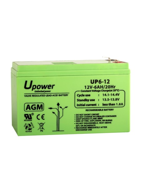 Comprar OEM BATT-1260-U Batería recargable Upower - Tecnología Plomo - Ácido AGM - Tensión 12V - Capacidad 6 Ah - 151 x 50 x 93 
