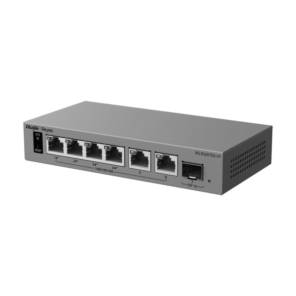Comprar REYEE RG-ES207GS-LP Ruijie Reyee Cloud Managed L2 PoE Switch - 6 puertos Gigabit y 1 ranura SFP de subida - 4 puertos Po