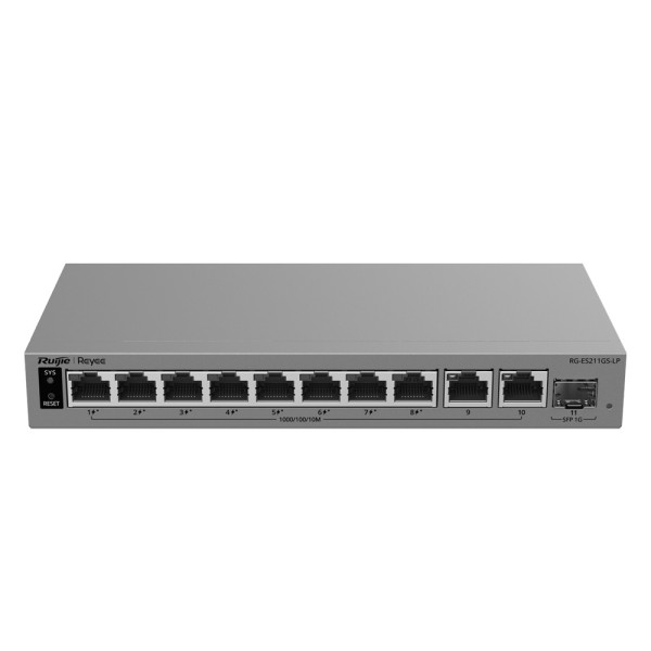 Comprar REYEE RG-ES211GS-LP Ruijie Reyee Cloud Managed L2 Switch - 10 puertos Gigabit RJ45 y 1 ranura SFP - 8 puertos PoE/PoE+ c