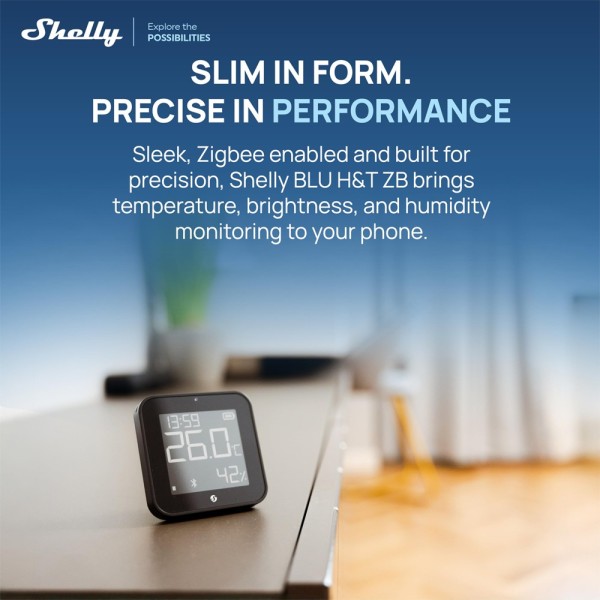 Comprar SHELLY SH-BLU-HT-DISPLAY-ZB-B Shelly BLU H&amp;T Display ZB Negro - Sensor de humedad y temperatura  - Pantalla de tinta