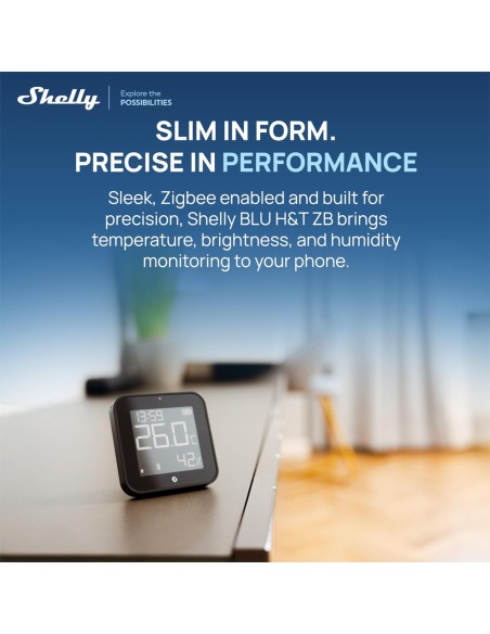 Comprar SHELLY SH-BLU-HT-DISPLAY-ZB-B Shelly BLU H&amp;T Display ZB Negro - Sensor de humedad y temperatura  - Pantalla de tinta