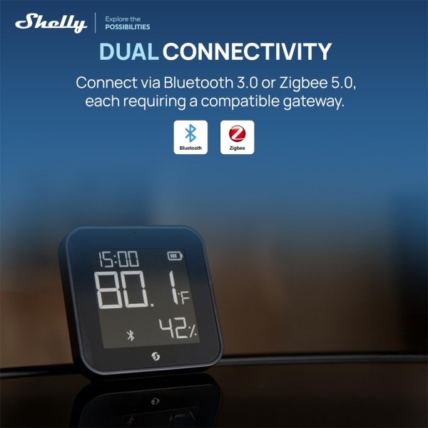 Comprar SHELLY SH-BLU-HT-DISPLAY-ZB-B Shelly BLU H&amp;T Display ZB Negro - Sensor de humedad y temperatura  - Pantalla de tinta