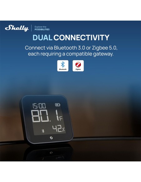 Comprar SHELLY SH-BLU-HT-DISPLAY-ZB-B Shelly BLU H&amp;T Display ZB Negro - Sensor de humedad y temperatura  - Pantalla de tinta