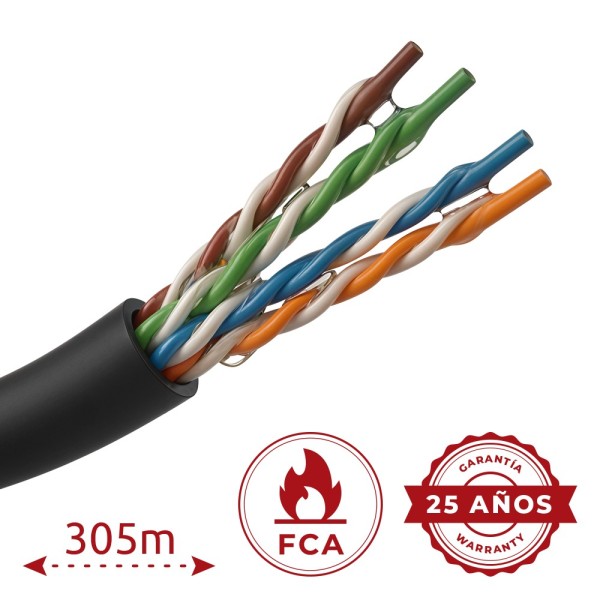 Comprar SAFIRE UTP5E-305-JELLY-OUTDOOR Bobina de cable de red Cat5e de 305 metros - Conductor CCA aluminio recubierto de cobre -