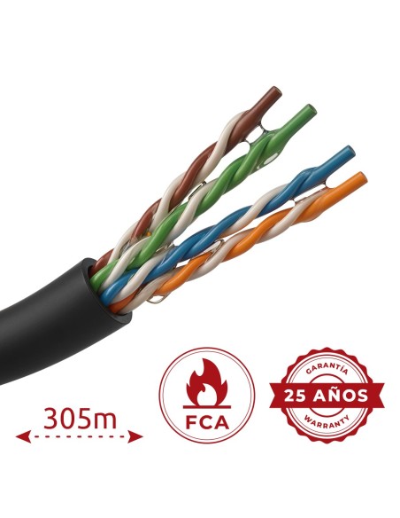 Comprar SAFIRE UTP5E-305-JELLY-OUTDOOR Bobina de cable de red Cat5e de 305 metros - Conductor CCA aluminio recubierto de cobre -