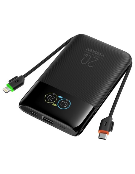 Comprar VEGER VG-W1211A-B VEGER Power Bank con pantalla LCD Negro - Capacidad 10000mAh / PD 20W - Entradas USB-C y cable integra