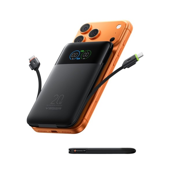 Comprar VEGER VG-W1211A-B VEGER Power Bank con pantalla LCD Negro - Capacidad 10000mAh / PD 20W - Entradas USB-C y cable integra