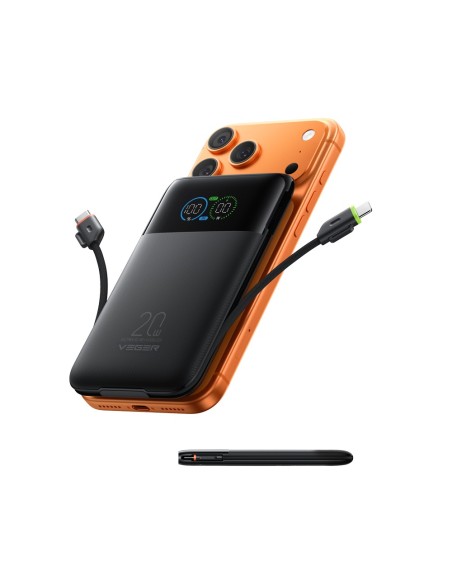 Comprar VEGER VG-W1211A-B VEGER Power Bank con pantalla LCD Negro - Capacidad 10000mAh / PD 20W - Entradas USB-C y cable integra