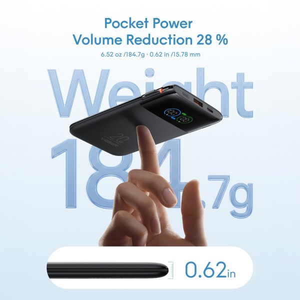 Comprar VEGER VG-W1211A-B VEGER Power Bank con pantalla LCD Negro - Capacidad 10000mAh / PD 20W - Entradas USB-C y cable integra
