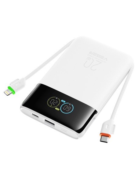 Comprar VEGER VG-W1211A-W VEGER Power Bank con pantalla LCD Blanco - Capacidad 10000mAh / PD 20W - Entradas USB-C y cable integr