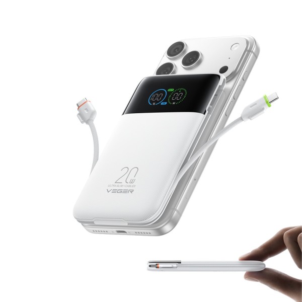 Comprar VEGER VG-W1211A-W VEGER Power Bank con pantalla LCD Blanco - Capacidad 10000mAh / PD 20W - Entradas USB-C y cable integr