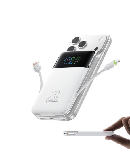 Comprar VEGER VG-W1211A-W VEGER Power Bank con pantalla LCD Blanco - Capacidad 10000mAh / PD 20W - Entradas USB-C y cable integr