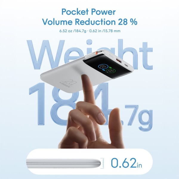 Comprar VEGER VG-W1211A-W VEGER Power Bank con pantalla LCD Blanco - Capacidad 10000mAh / PD 20W - Entradas USB-C y cable integr