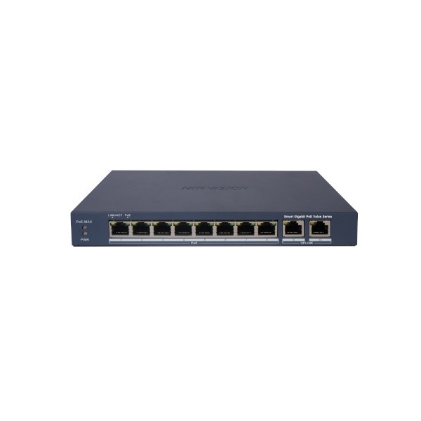HIKVISION BASIC DS-3E1510P-EI-M HIKBASIC. Commutateur PoE à 8 ports cuivre 10/100/1000 + 2x RJ45 Gigabit. PoE 60 W max (30 W x p