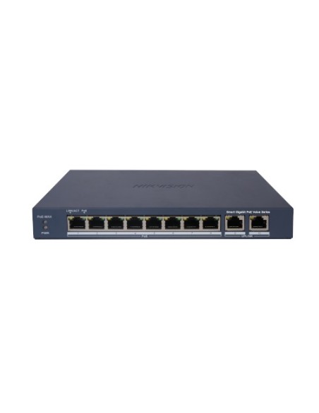 HIKVISION BASIC DS-3E1510P-EI-M HIKBASIC. Commutateur PoE à 8 ports cuivre 10/100/1000 + 2x RJ45 Gigabit. PoE 60 W max (30 W x p