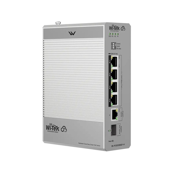 WI-TEK WITEK-0183 WI-PCES306GF-H Switch PoE gestionable Wi-Tek Gigabit con 4 puertos PoE++ y uplinks RJ45/SFP para carril DIN