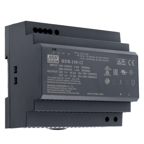 AKUVOX AK-HDR-150-12 Fuente de alimentación - Salida 12 V / 10 A / 150 W - 2 salidas - 178 (An) x 97 (Al) x 38 (Fo) mm - Montaje